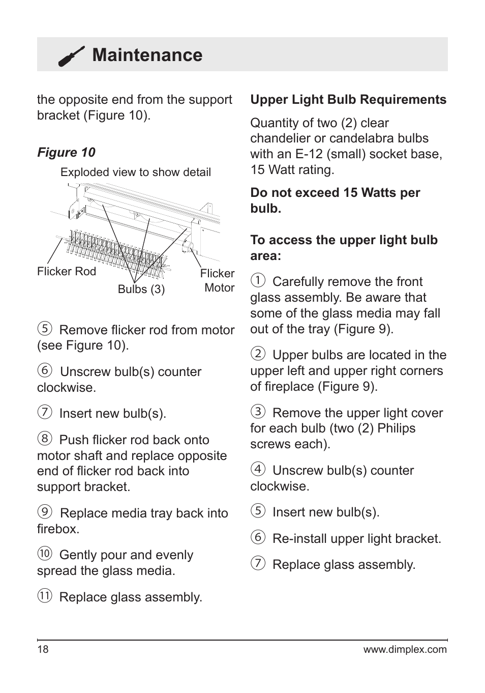 Maintenance | Dimplex Electric Fireplace DFG3033 User Manual | Page 18 / 24