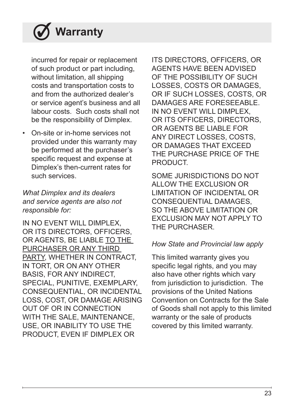 Warranty | Dimplex Electric Fireplace DFG3033 User Manual | Page 23 / 24