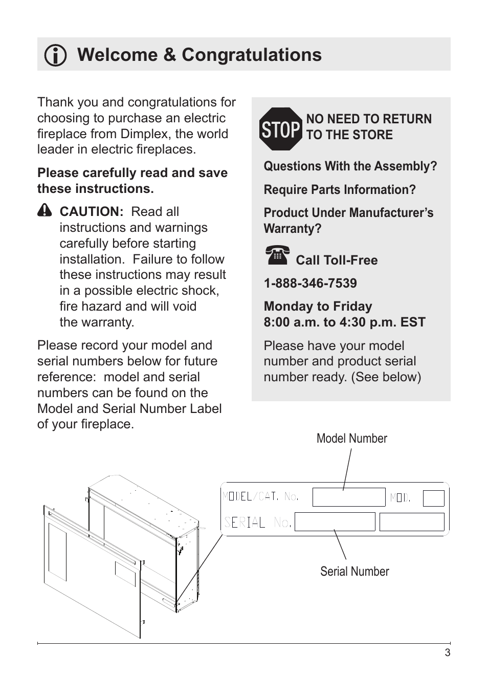 Dimplex Electric Fireplace DFG3033 User Manual | Page 3 / 24