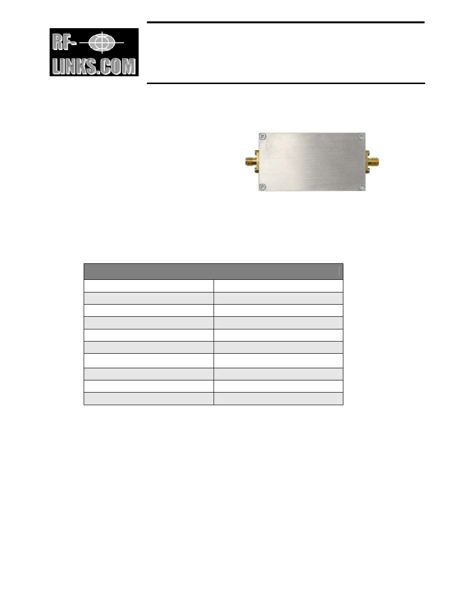 RF-Links Wideband Linear Amplifier 0.1W (40 MHz-3.3 GHz) User Manual | 1 page