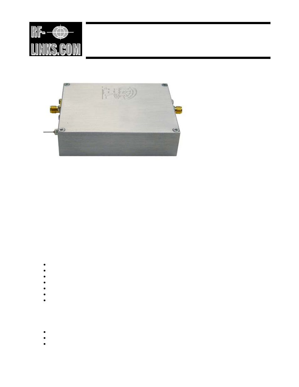 RF-Links Wideband 2W Microwave Amplifier (10 MHz-6 GHz) User Manual | 2 pages