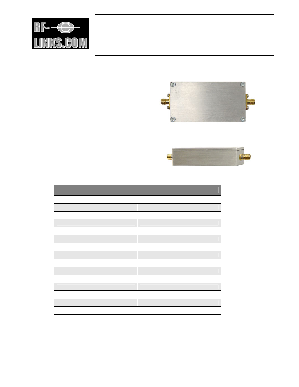 RF-Links High-Gain Amplifier for Receivers (900 MHz) User Manual | 1 page