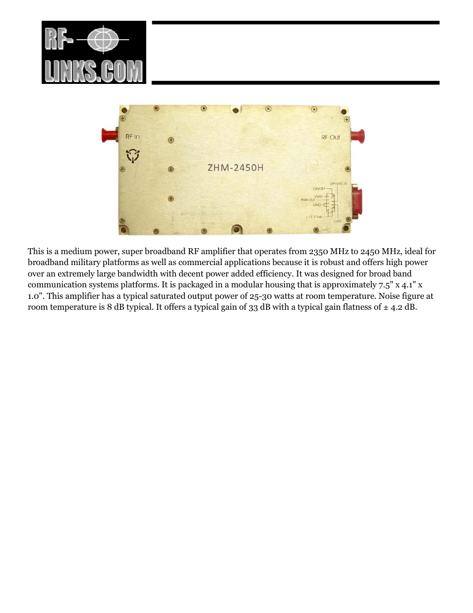 RF-Links Military-Grade 30W High-Power Amplifier (2400 MHz) User Manual | 3 pages