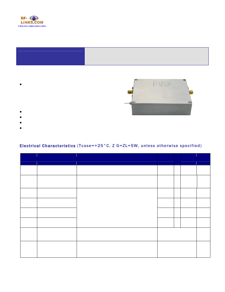 RF-Links RF UHF 0.5W Linear Wideband Amplifier Module (40-860 MHz) User Manual | 2 pages