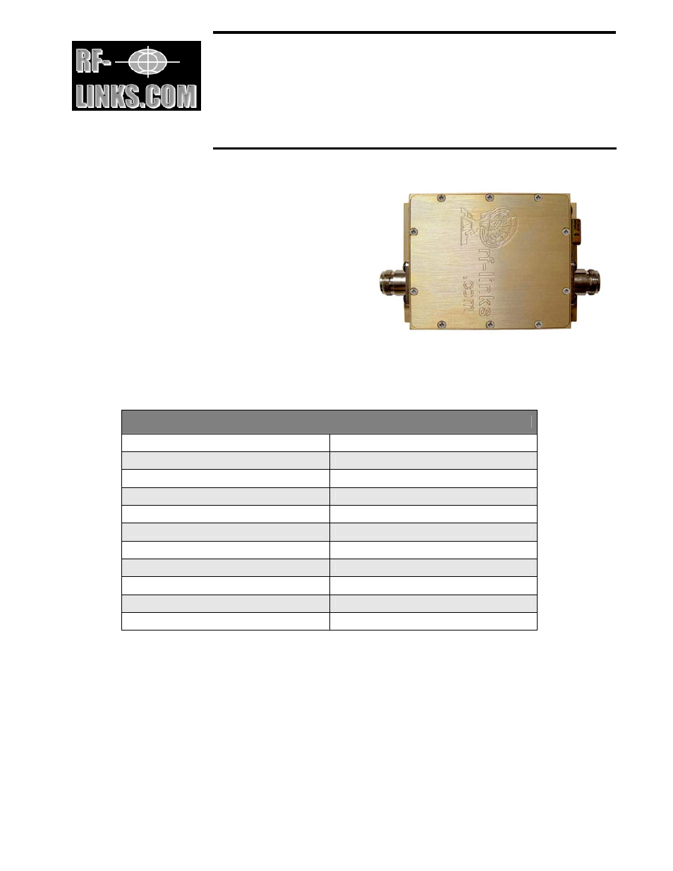 RF-Links High-Gain TV UHF Linear 40W Amplifier (50-90 MHz, AB Mobile Unit) User Manual | 1 page