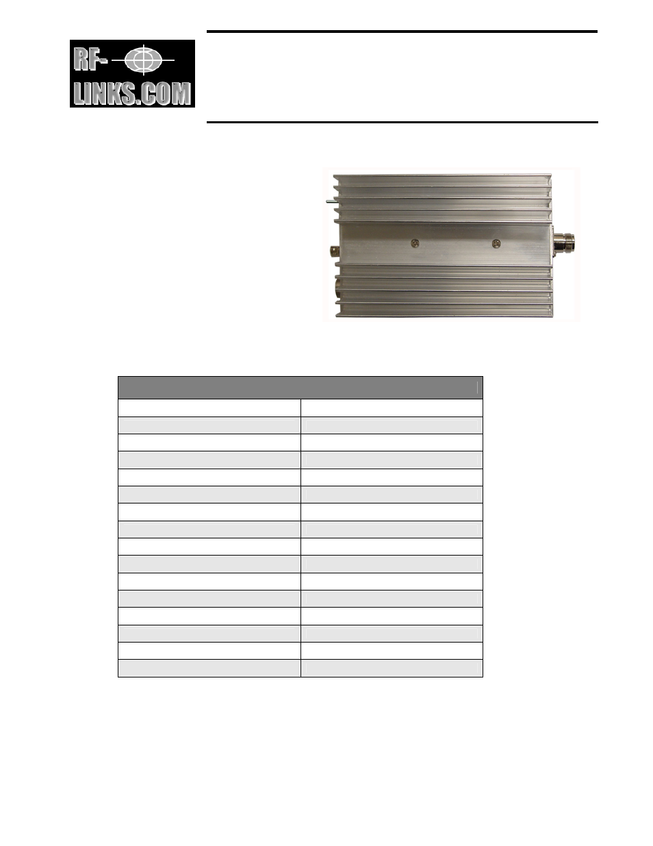 RF-Links High-Power/High-Gain 60W Wideband Amplifier (400-470 MHz) User Manual | 2 pages