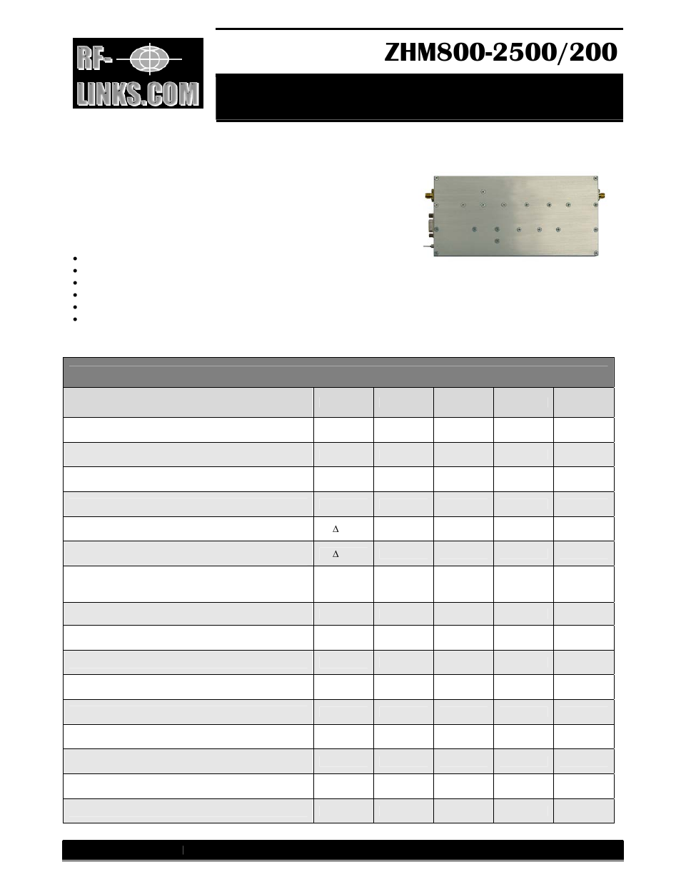 RF-Links Military-Grade 200W High-Power Amplifier (800 MHz to 2.5 GHz) User Manual | 2 pages