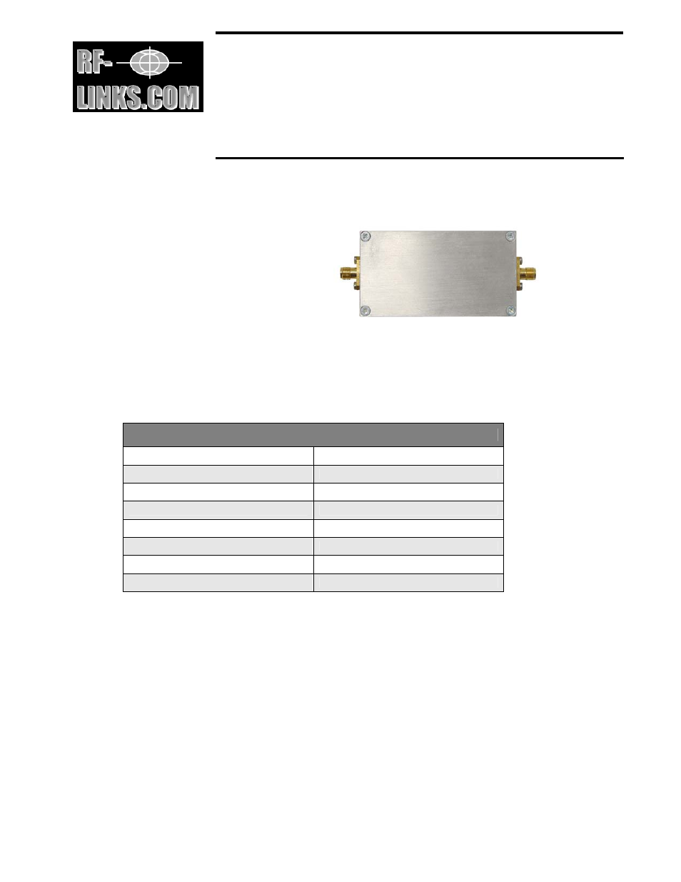 RF-Links High-Gain Wideband Preamplifier for Receivers (100 MHz-12 GHz) User Manual | 1 page