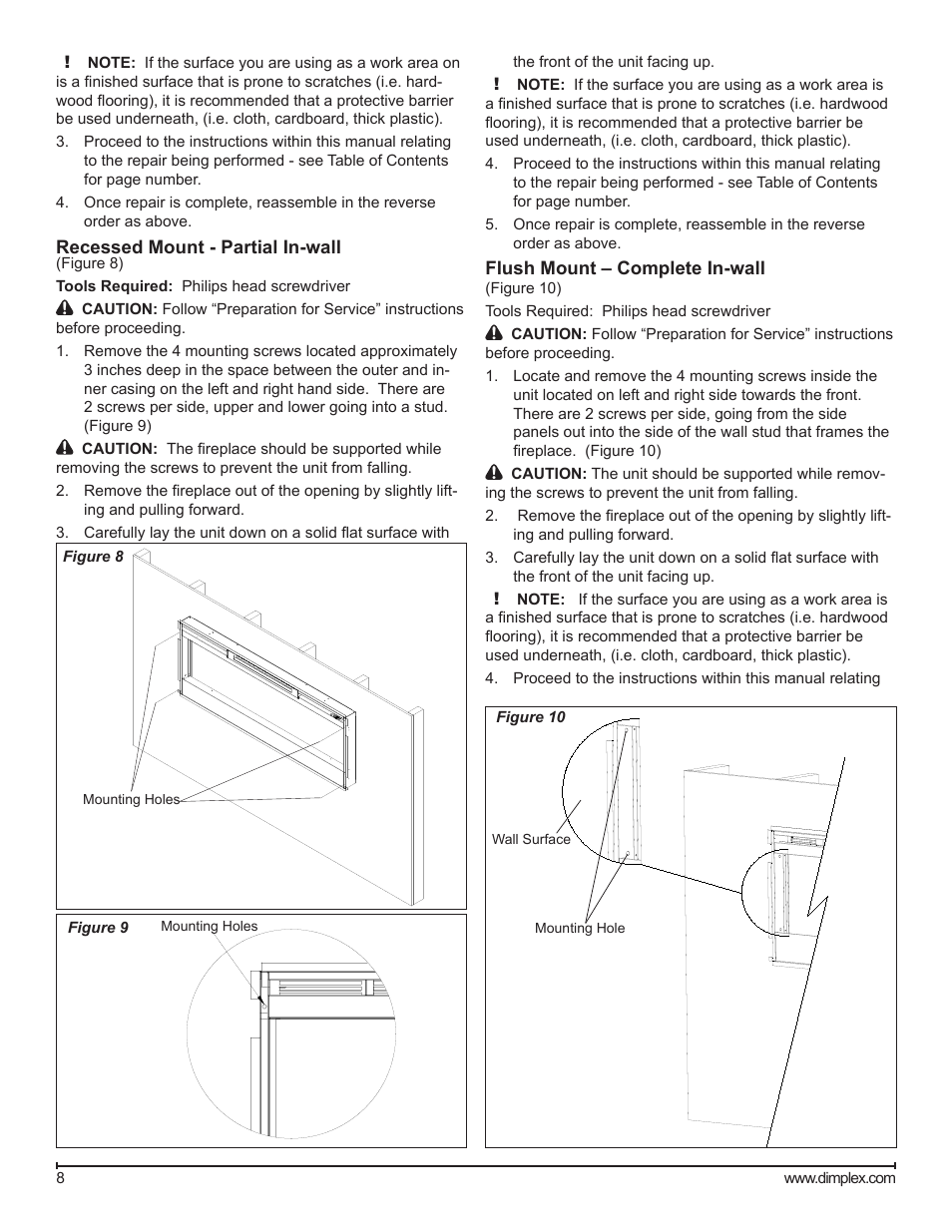 Recessed mount - partial in-wall, Flush mount – complete in-wall | Dimplex BLF50 User Manual | Page 8 / 19