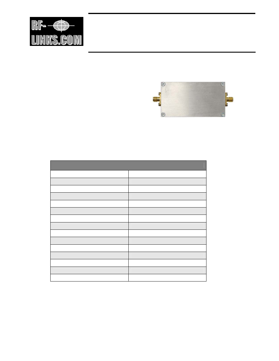 RF-Links High-Gain / Low Noise Amplifier for 5.8 GHz Receivers User Manual | 1 page