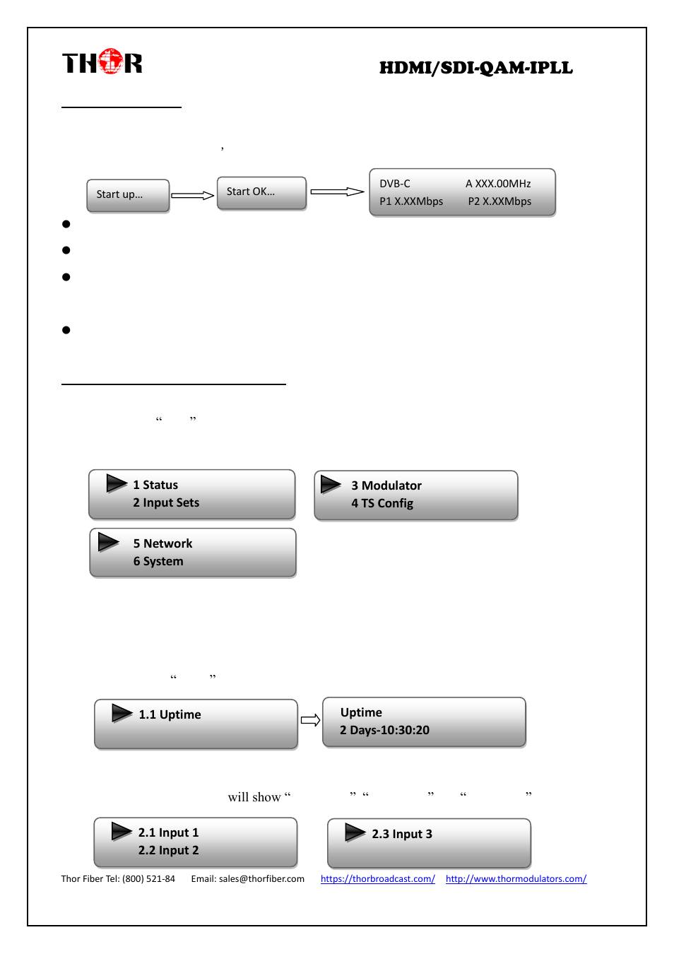 Nitial, Tatus, Eneral setting for | Hdmi/sdi-qam-ipll, 2 initial status, 2general setting for main menu | Thor 4-Channel HDMI to QAM Modulator and IPTV Streaming Encoder with Low Latency User Manual | Page 13 / 53