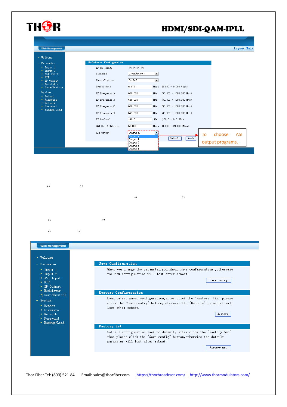 Hdmi/sdi-qam-ipll, Save/restore | Thor 4-Channel HDMI to QAM Modulator and IPTV Streaming Encoder with Low Latency User Manual | Page 28 / 53