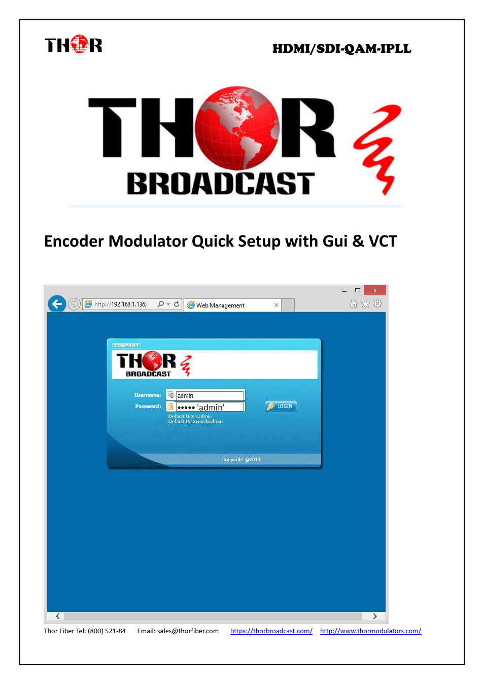 Encoder modulator quick setup with gui & vct, Hdmi/sdi-qam-ipll | Thor 4-Channel HDMI to QAM Modulator and IPTV Streaming Encoder with Low Latency User Manual | Page 32 / 53