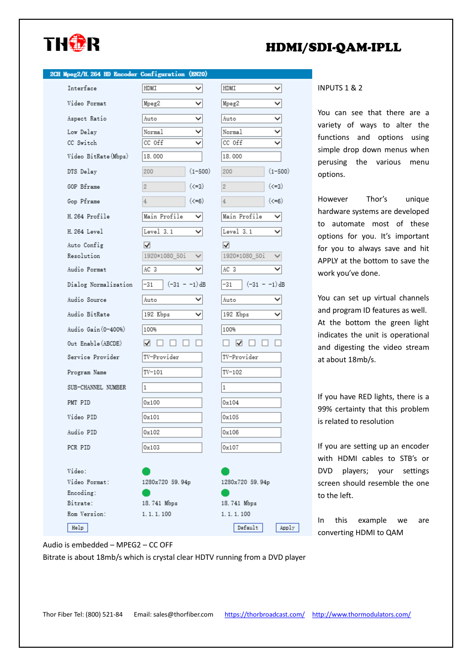 Hdmi/sdi-qam-ipll | Thor 4-Channel HDMI to QAM Modulator and IPTV Streaming Encoder with Low Latency User Manual | Page 34 / 53