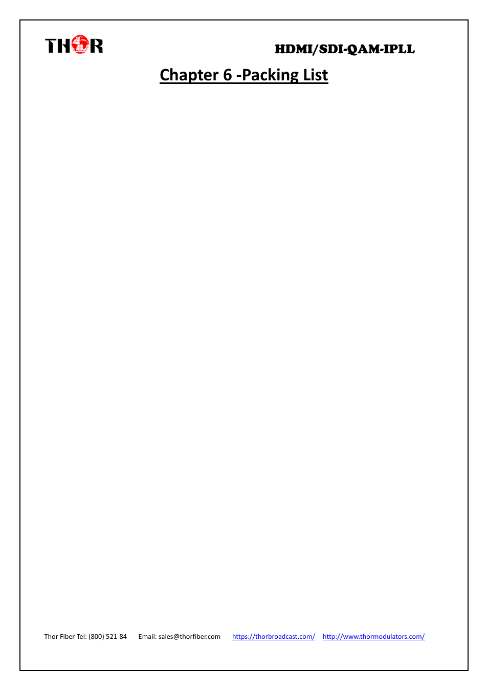 Chapter 6 -packing list, Hdmi/sdi-qam-ipll | Thor 4-Channel HDMI to QAM Modulator and IPTV Streaming Encoder with Low Latency User Manual | Page 50 / 53