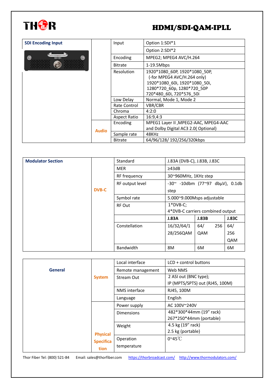 Hdmi/sdi-qam-ipll | Thor 4-Channel HDMI to QAM Modulator and IPTV Streaming Encoder with Low Latency User Manual | Page 6 / 53