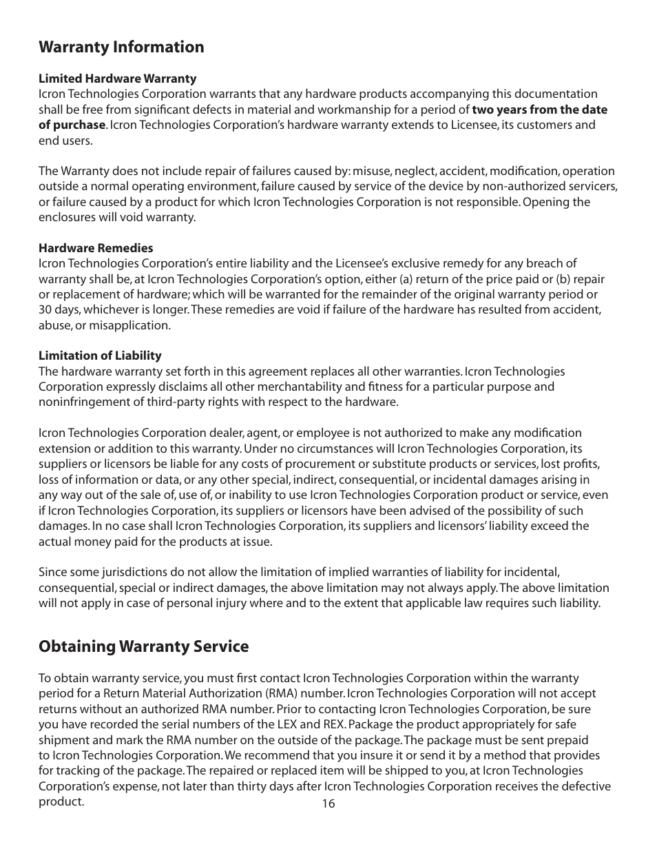 Technical glossary, Warranty information, Obtaining warranty service | Icron USB Extender Mounting Kit for Ranger 2301 and 2312 (Silver) User Manual | Page 17 / 21