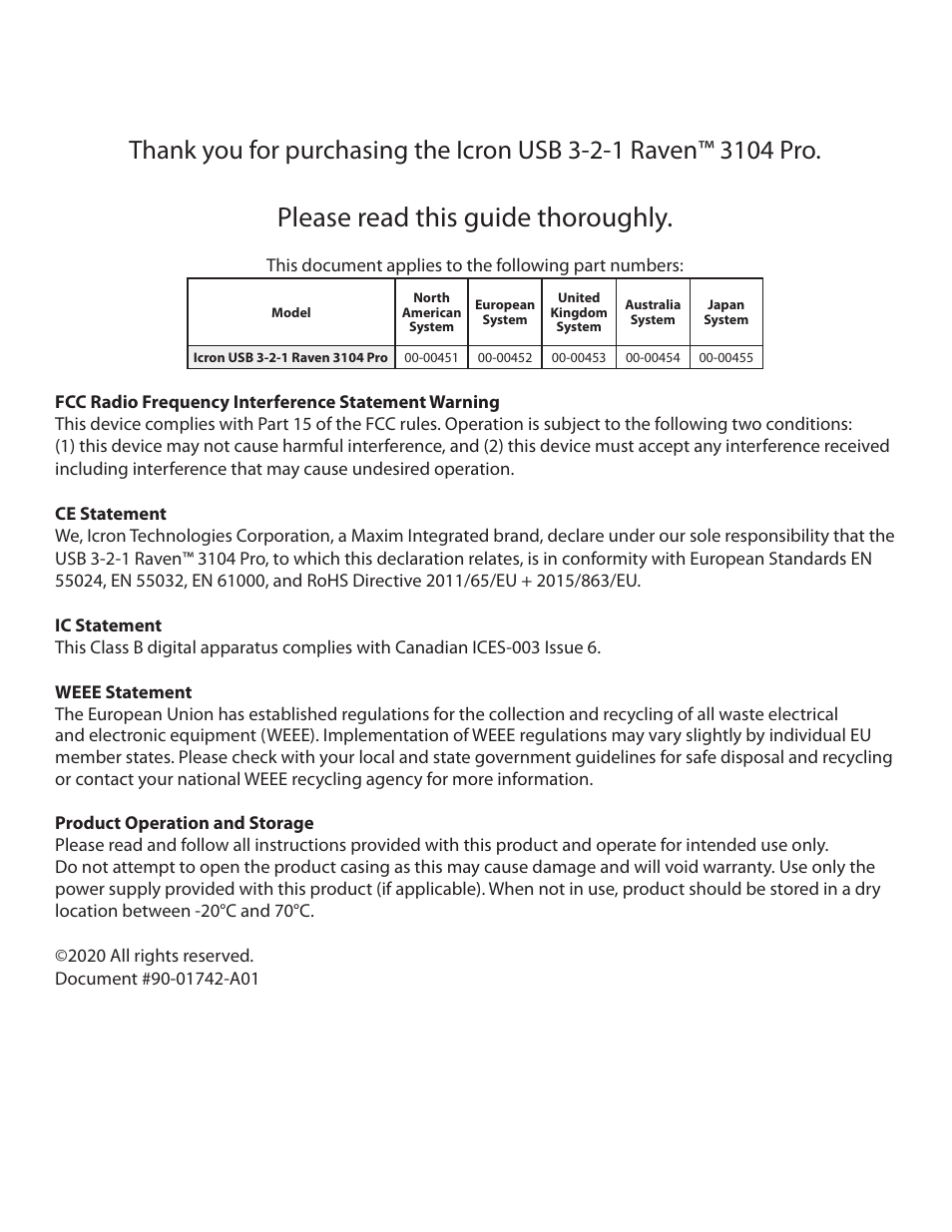 Please read this guide thoroughly | Icron Four-Port USB 3-2-1 Raven 3104 Point-to-Point Extender System (328') User Manual | Page 2 / 20