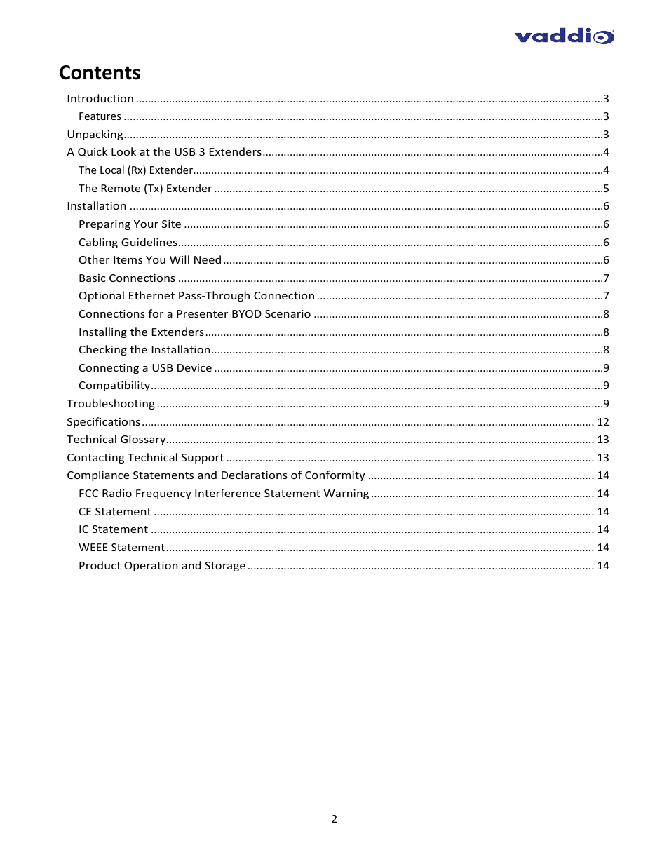 Vaddio USB 3 Extenders User Manual | Page 2 / 14