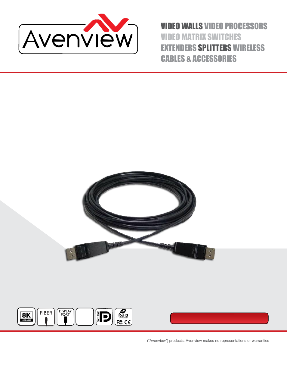 Avenview 8K DisplayPort 1.4 Male Fiber Optic Cable (230') User Manual | 17 pages