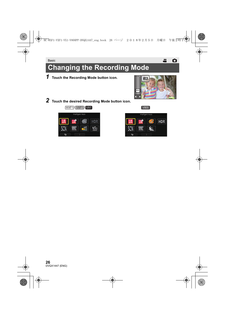 Changing the recording mode | Panasonic HC-WXF1 UHD 4K Camcorder with Twin & Multicamera Capture User Manual | Page 26 / 52