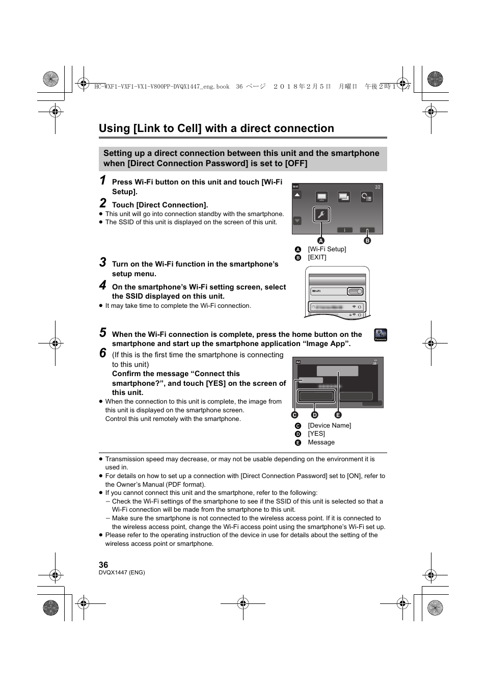 Using [link to cell] with a direct connection | Panasonic HC-WXF1 UHD 4K Camcorder with Twin & Multicamera Capture User Manual | Page 36 / 52