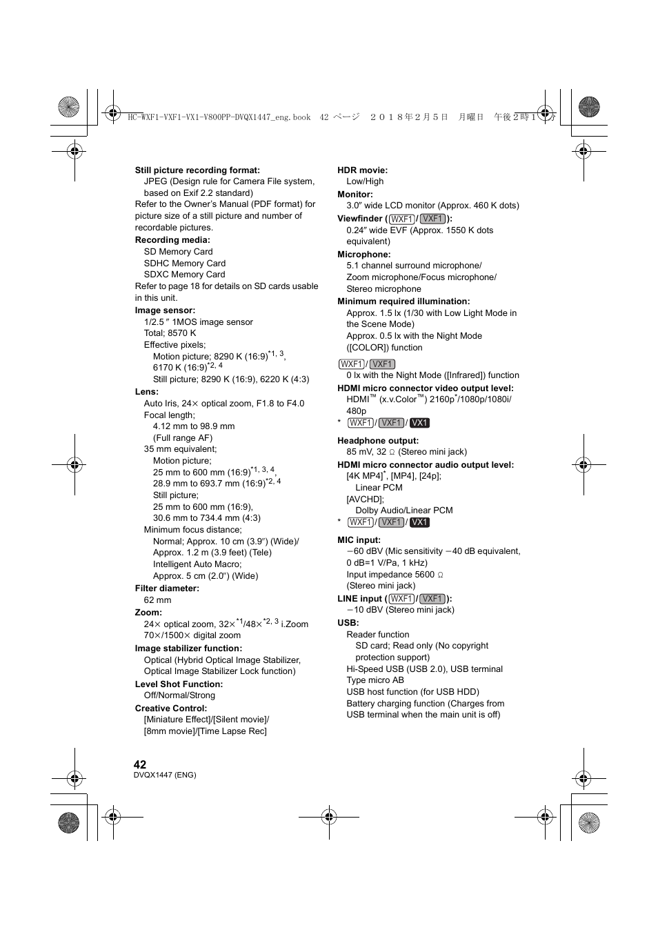 Panasonic HC-WXF1 UHD 4K Camcorder with Twin & Multicamera Capture User Manual | Page 42 / 52