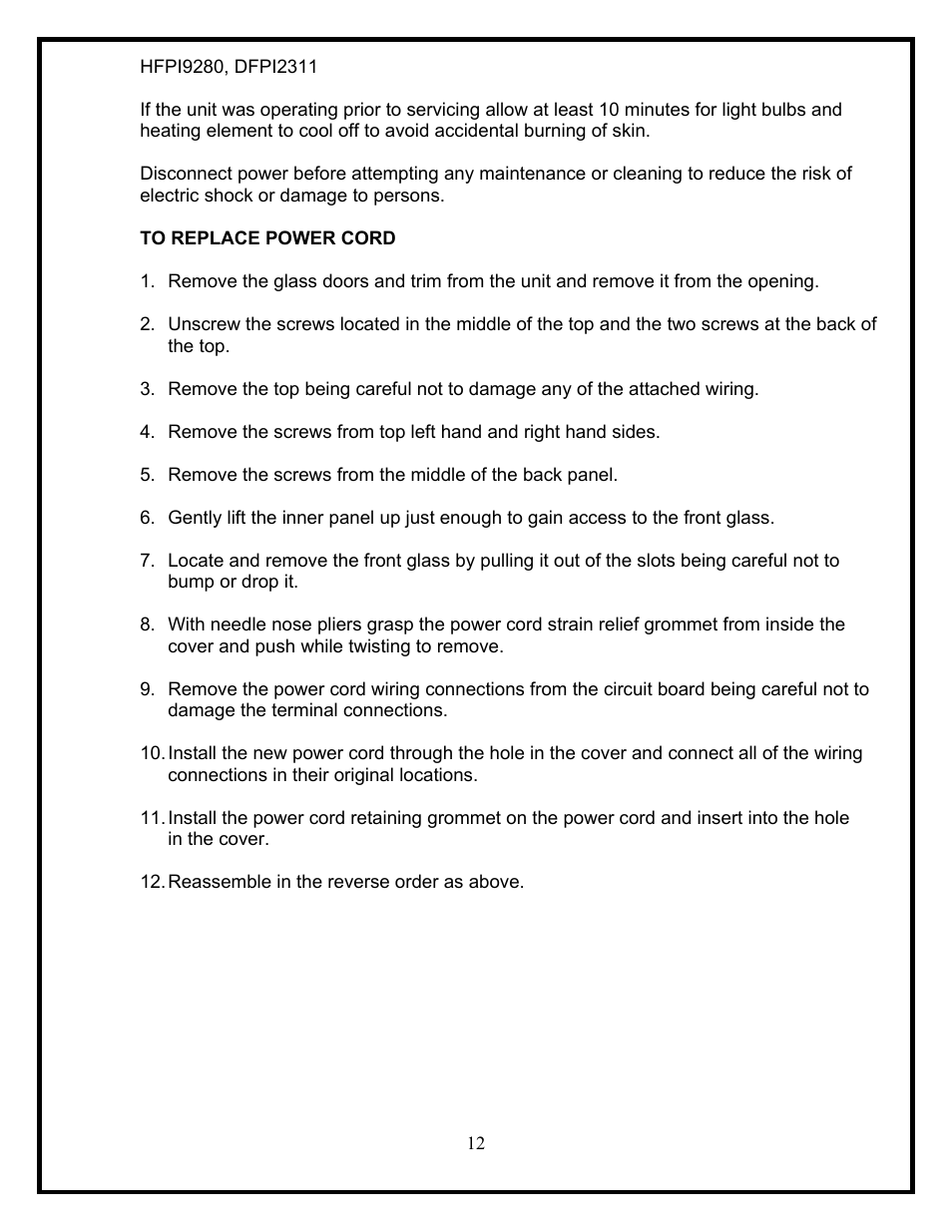 Dimplex HFPI9280 User Manual | Page 14 / 17