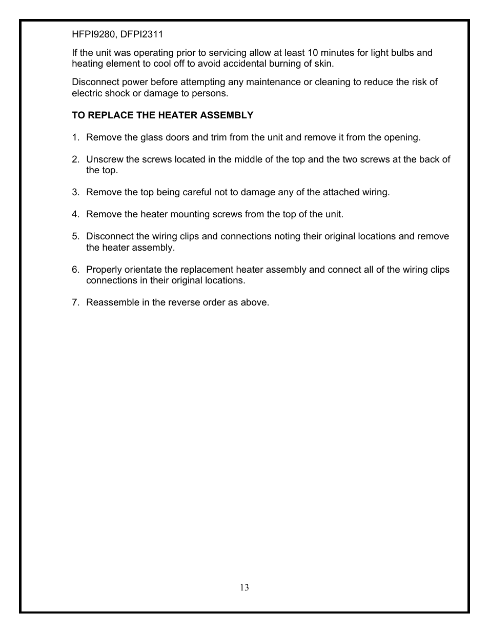 Dimplex HFPI9280 User Manual | Page 15 / 17