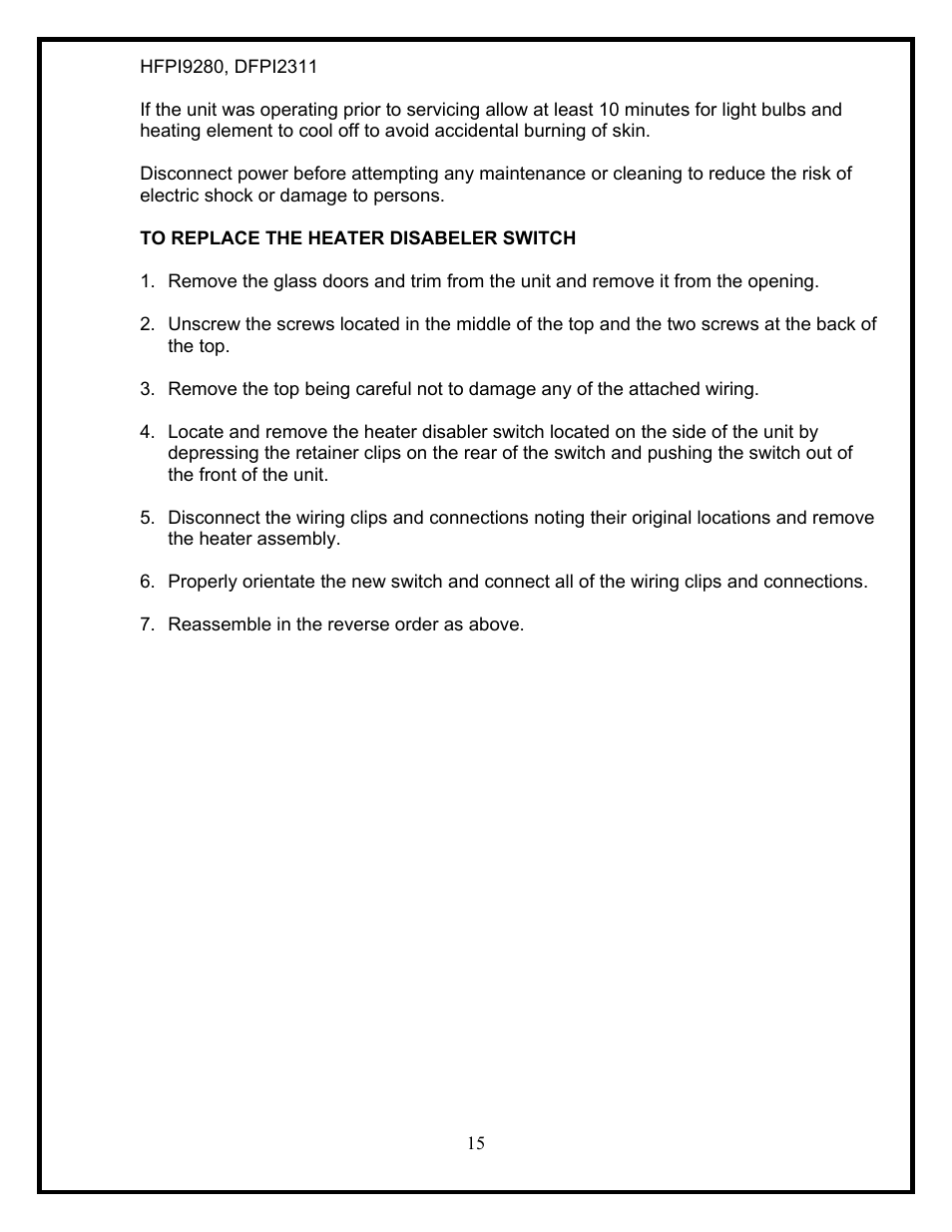 Dimplex HFPI9280 User Manual | Page 17 / 17