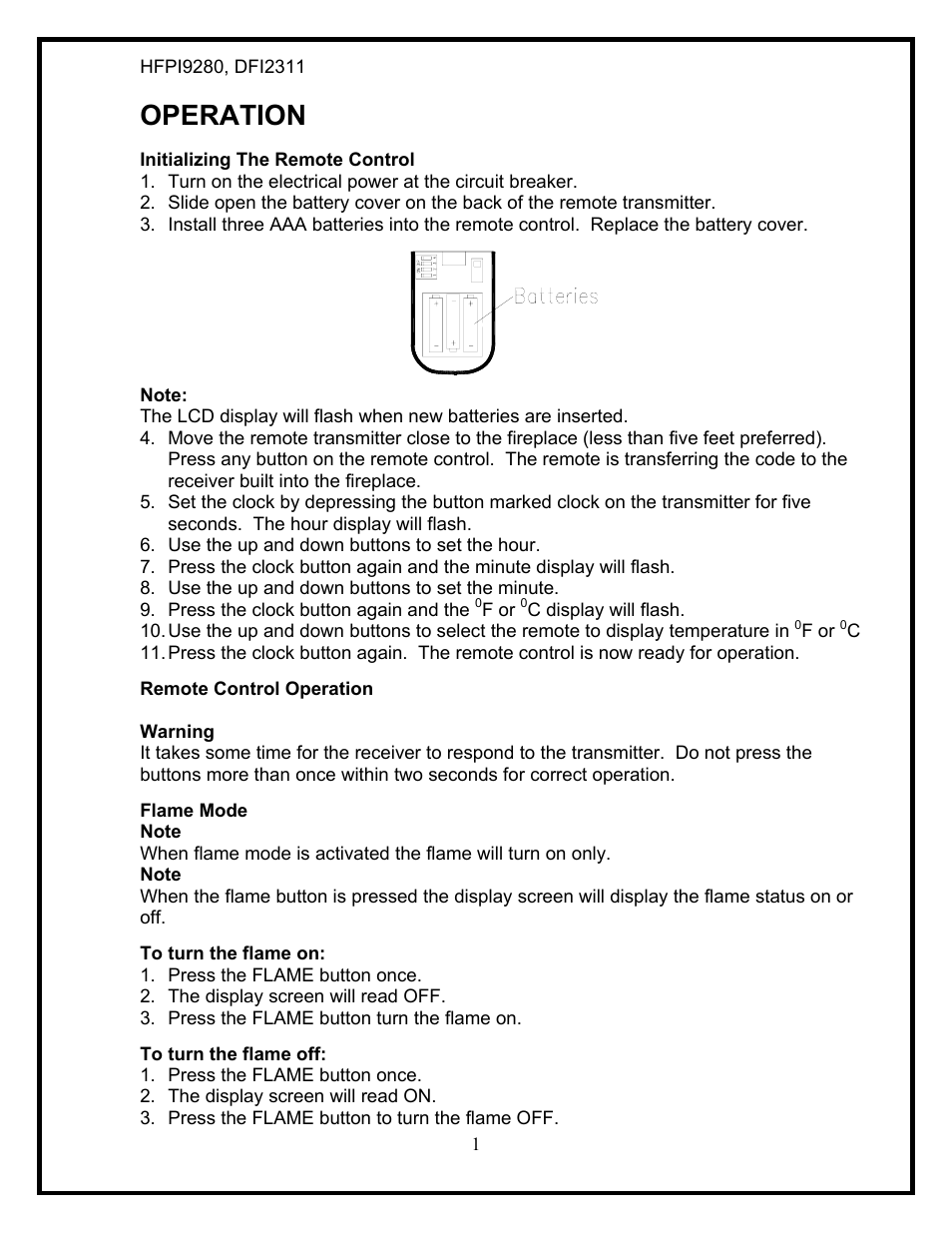 Operation | Dimplex HFPI9280 User Manual | Page 3 / 17