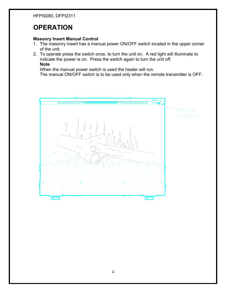 Operation | Dimplex HFPI9280 User Manual | Page 6 / 17