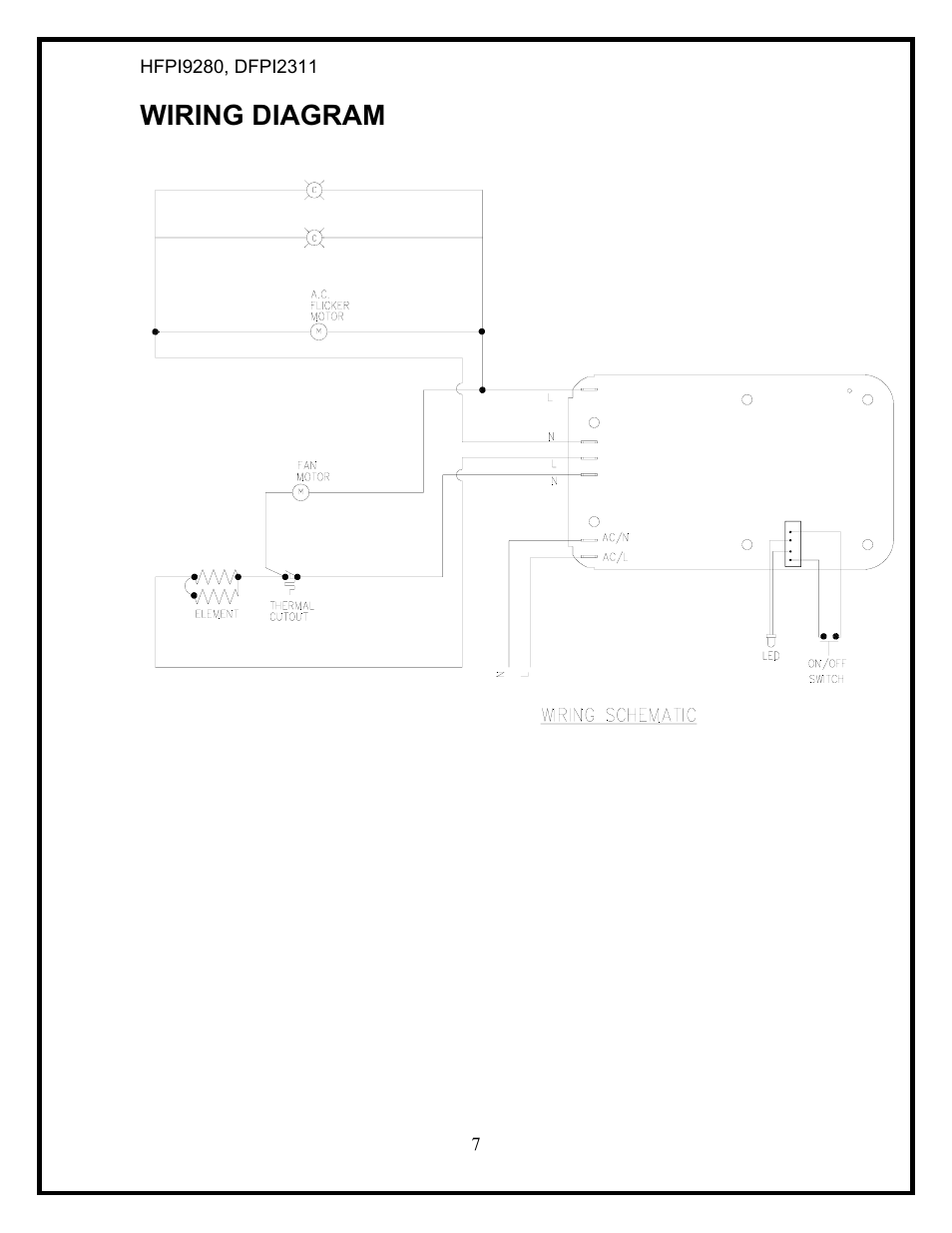 Wiring diagram | Dimplex HFPI9280 User Manual | Page 9 / 17