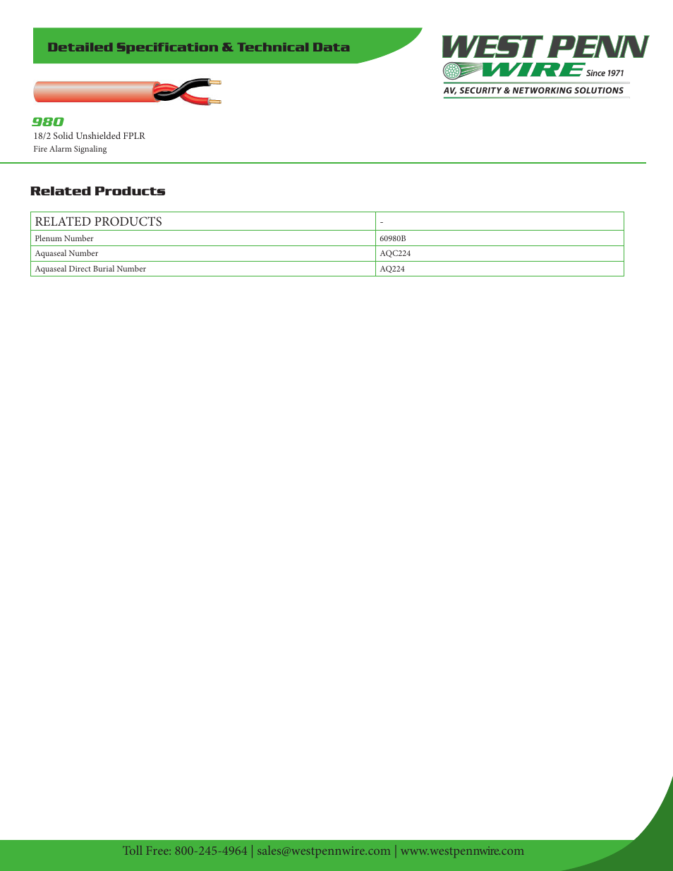 Related products | West Penn 980 18 AWG 2-Conductor Unshielded Fire Alarm Cable (1000', Red) User Manual | Page 2 / 2