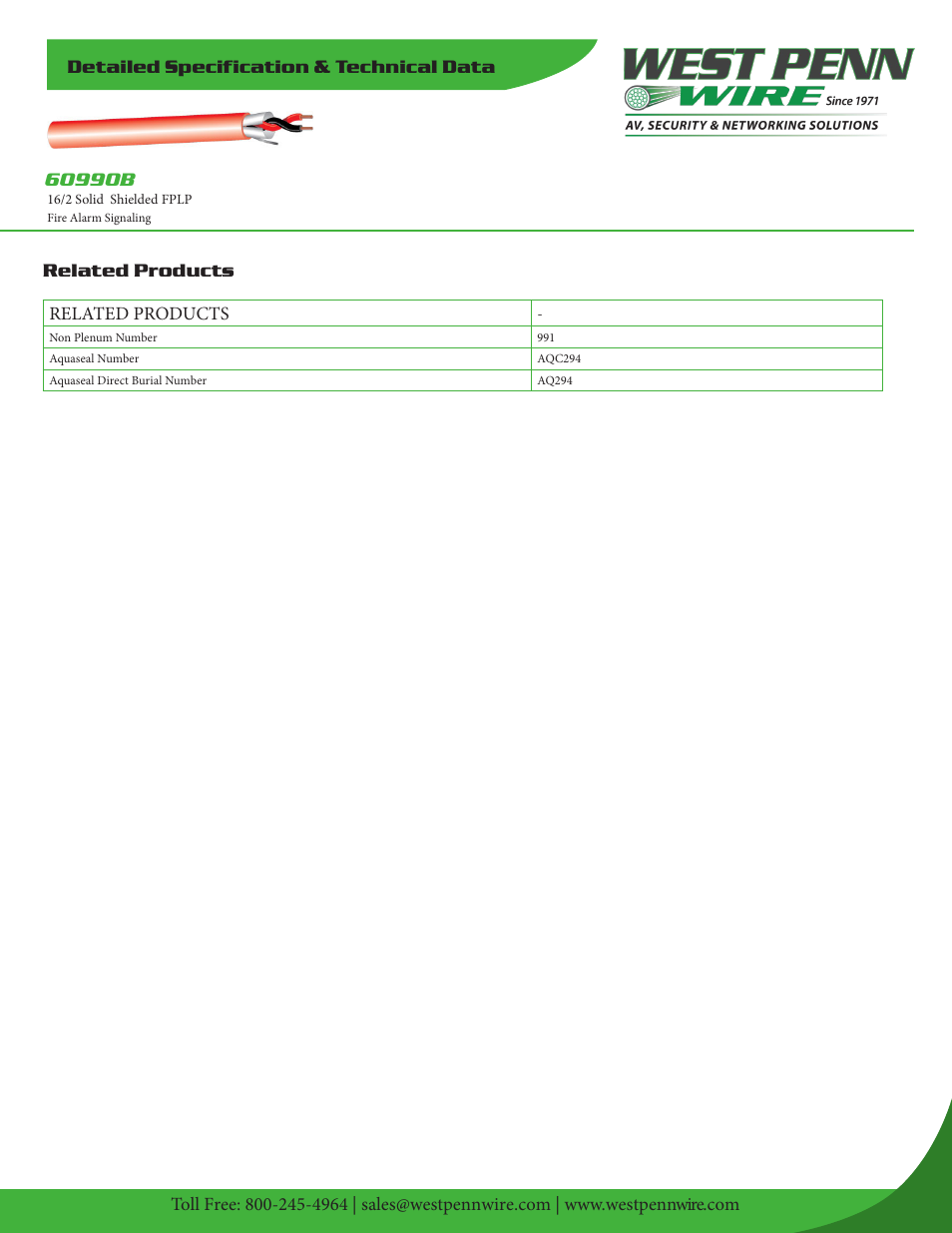 West Penn Plenum-Rated 60990B 16 AWG 2-Conductor Shielded Fire Alarm Cable (1000', Red) User Manual | Page 2 / 2