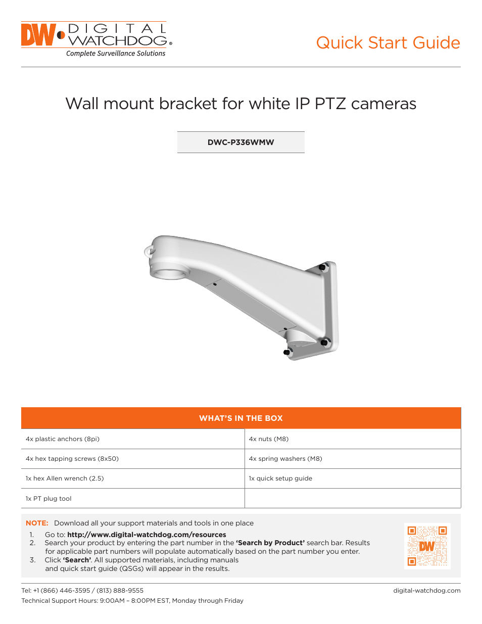 Digital Watchdog DWC-P336WMW Wall Mount Bracket (White) User Manual | 2 pages