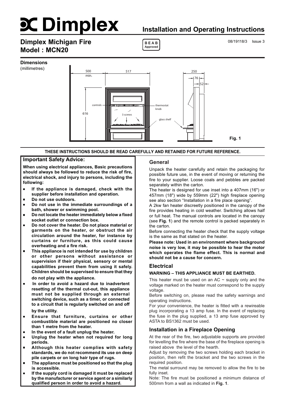 Dimplex MCN20 User Manual | 4 pages