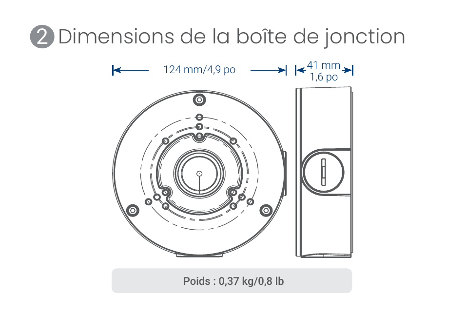 Dimensions de la boîte de jonction | Lorex ACCJ7R3B Outdoor Round Junction Box for 3-Screw Base Cameras (Black) User Manual | Page 13 / 24