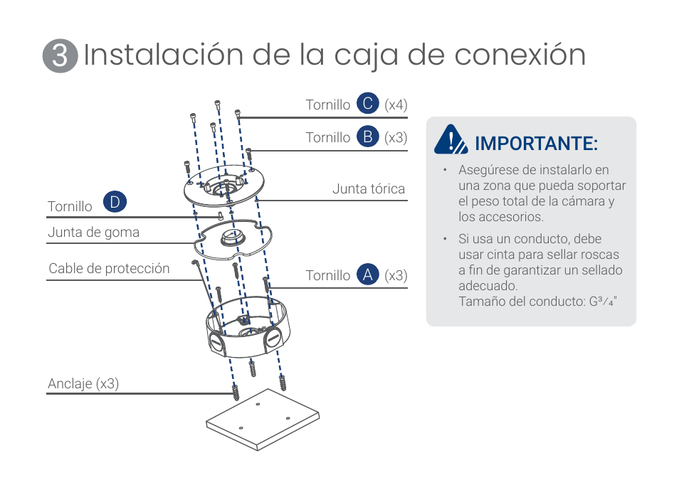 Instalación de la caja de conexión, Importante | Lorex ACCJ7R3B Outdoor Round Junction Box for 3-Screw Base Cameras (Black) User Manual | Page 22 / 24