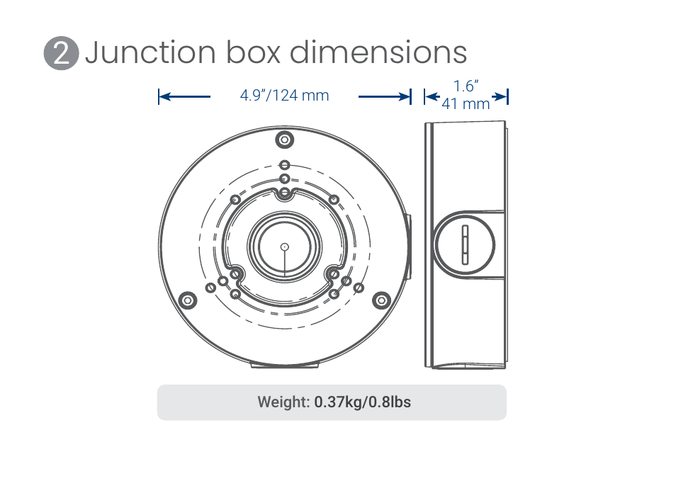 Junction box dimensions | Lorex ACCJ7R3B Outdoor Round Junction Box for 3-Screw Base Cameras (Black) User Manual | Page 5 / 24