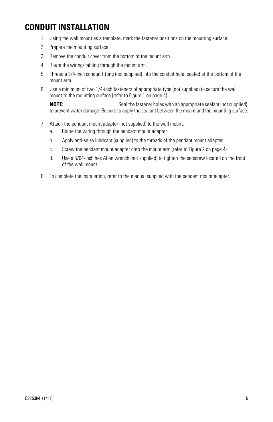 Conduit installation | Pelco WMVE-SR Wall Mount User Manual | Page 5 / 8