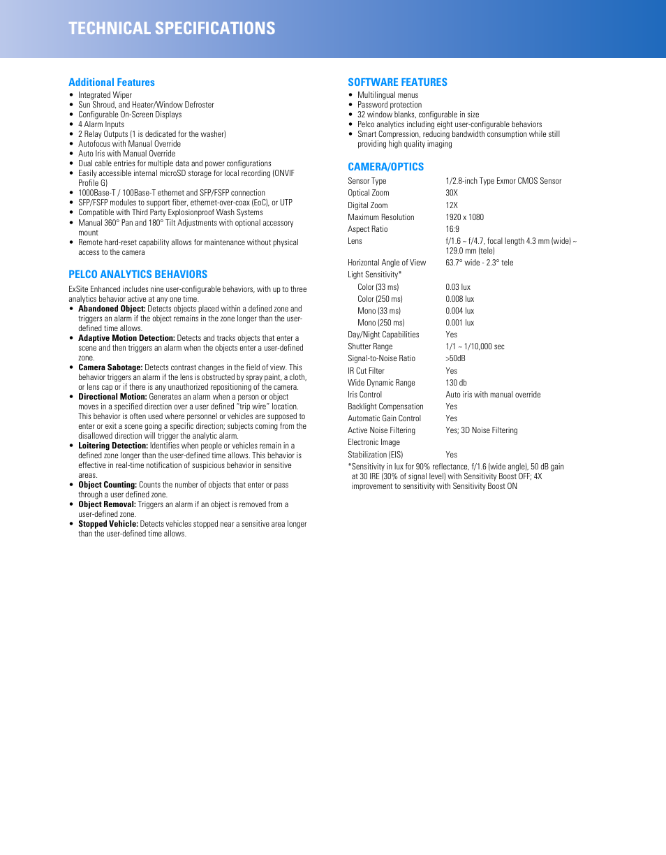 Technical specifications | Pelco PXM200 Pedestal Mount for ExSite Enhanced Explosionproof Cameras User Manual | Page 2 / 6
