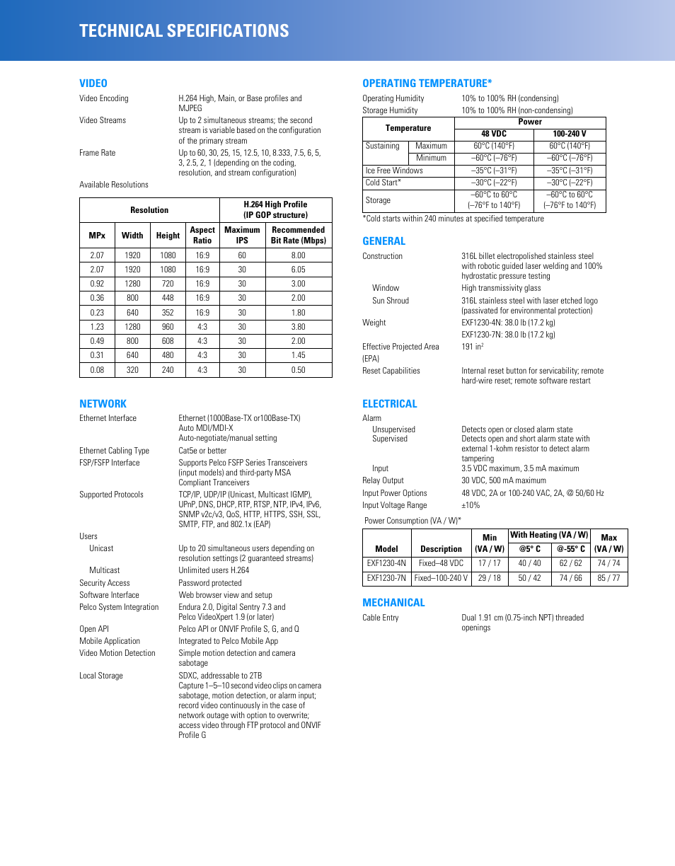 Technical specifications | Pelco PXM200 Pedestal Mount for ExSite Enhanced Explosionproof Cameras User Manual | Page 3 / 6