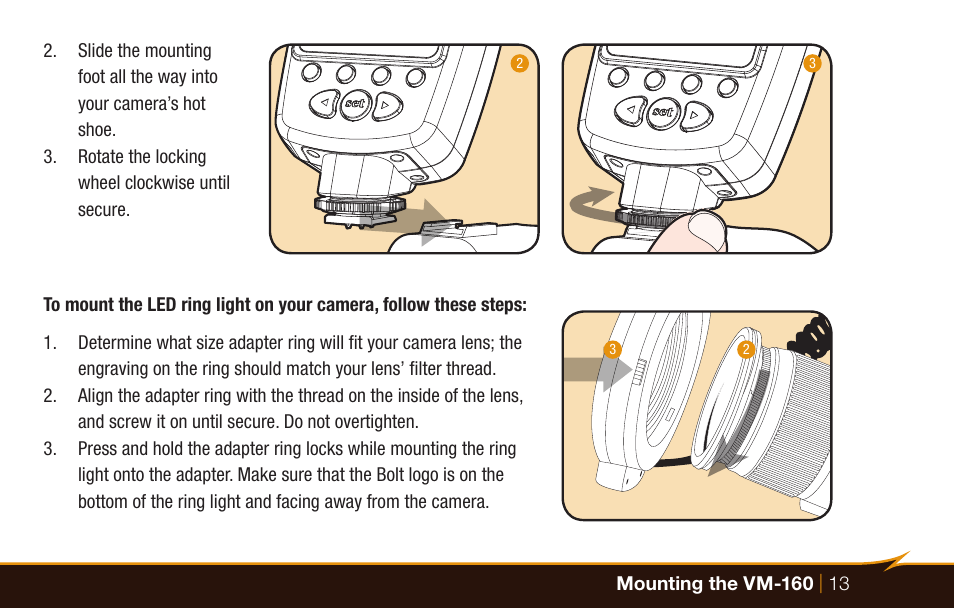 Bolt VM-160 LED Macro Ring Light User Manual | Page 13 / 24
