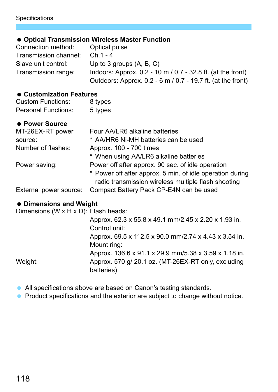 Canon MT-26EX-RT Macro Twin Lite User Manual | Page 118 / 128