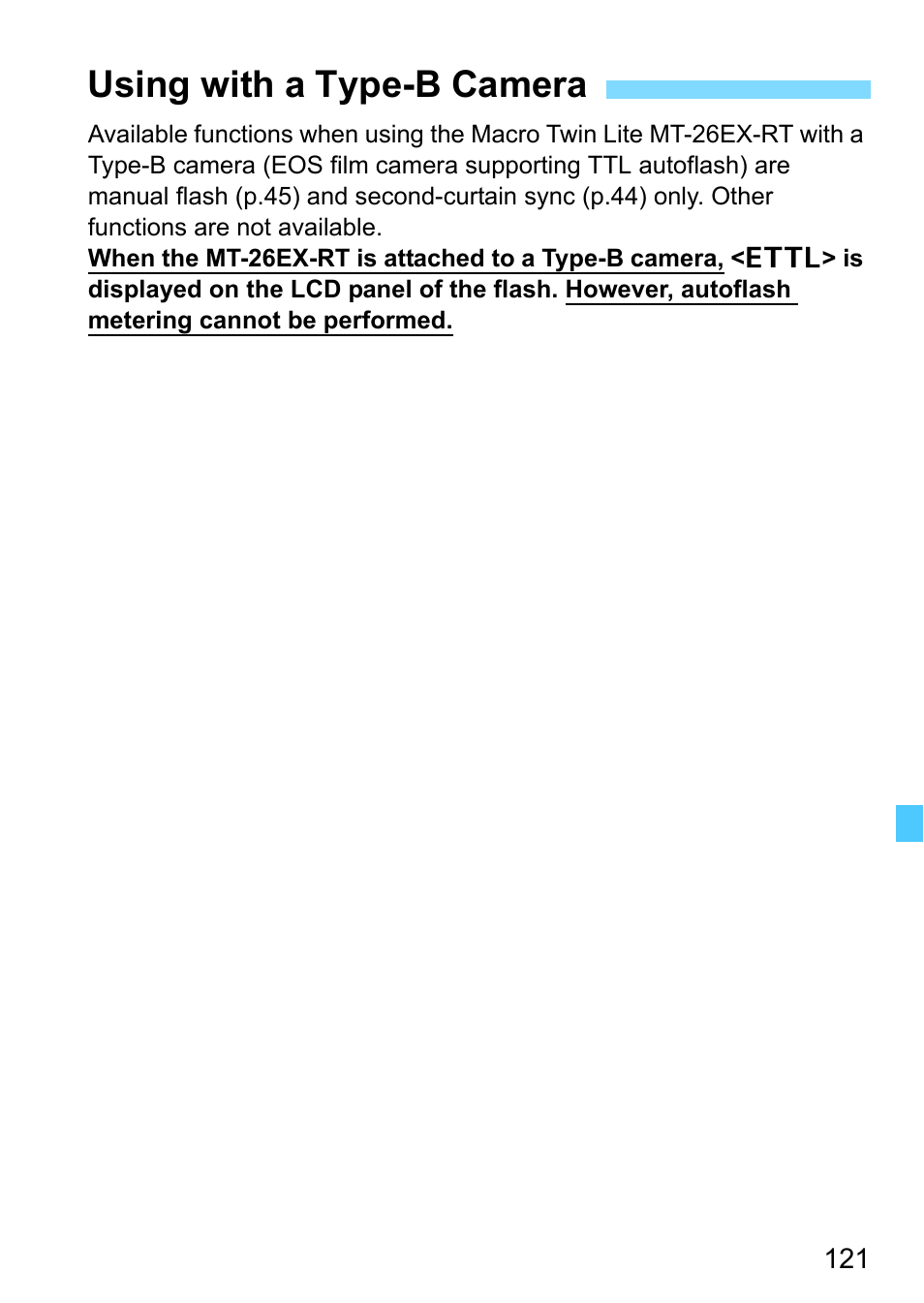 Using with a type-b camera | Canon MT-26EX-RT Macro Twin Lite User Manual | Page 121 / 128