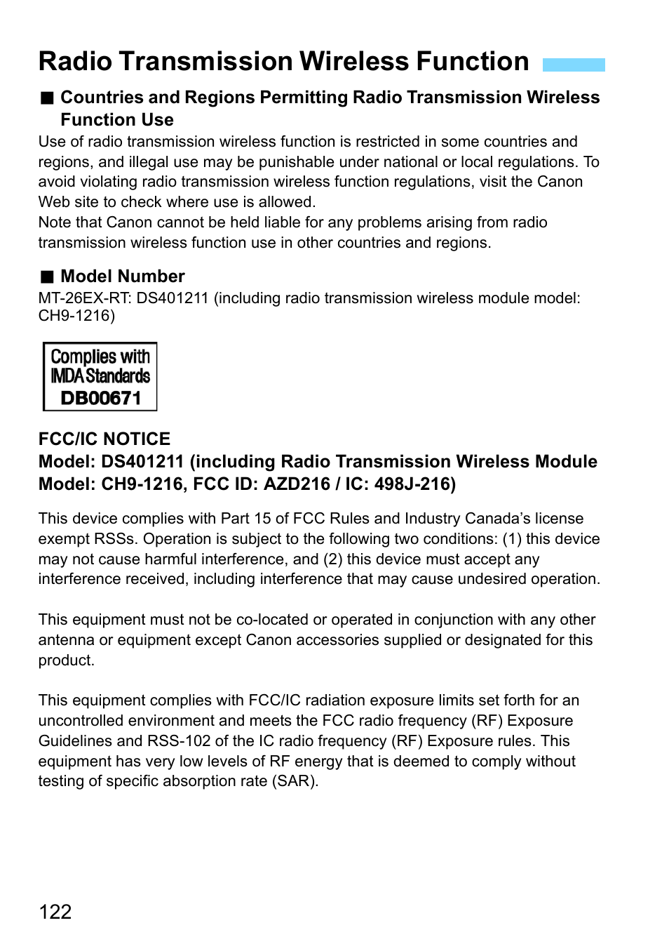 Radio transmission wireless function | Canon MT-26EX-RT Macro Twin Lite User Manual | Page 122 / 128