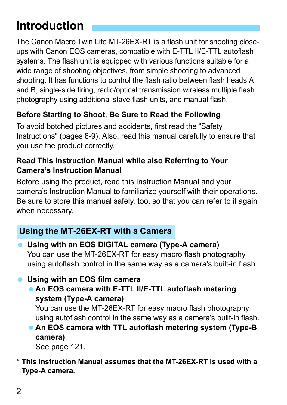 Introduction | Canon MT-26EX-RT Macro Twin Lite User Manual | Page 2 / 128