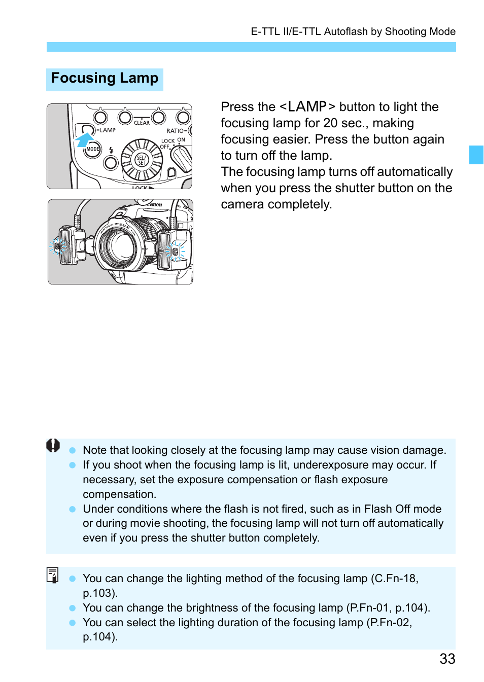 P.33), Focusing lamp | Canon MT-26EX-RT Macro Twin Lite User Manual | Page 33 / 128