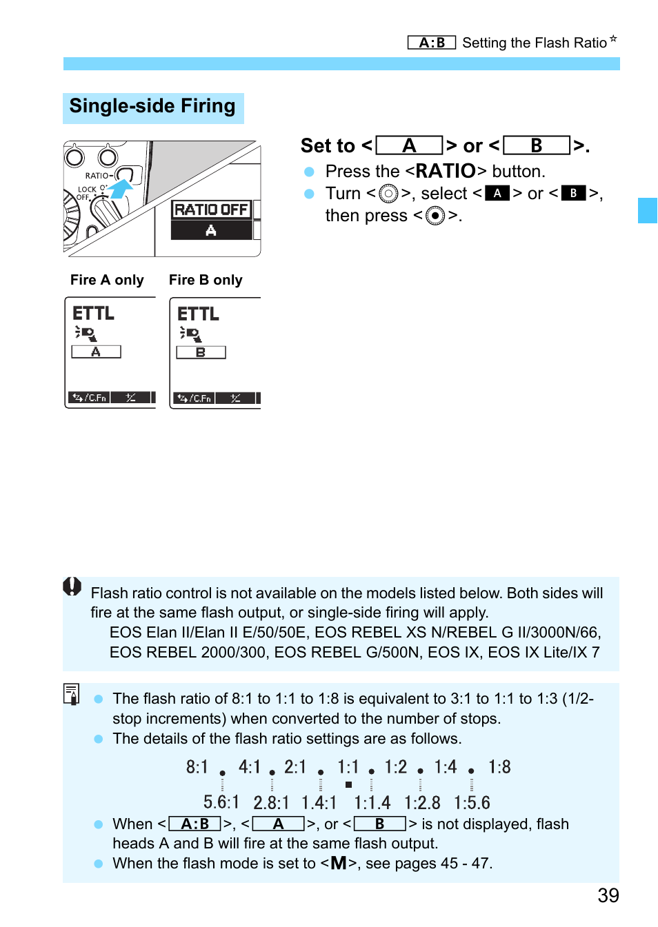 Set to < 4 > or < 5, Single-side firing | Canon MT-26EX-RT Macro Twin Lite User Manual | Page 39 / 128